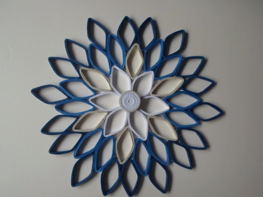 Navy home decor Paper dahlia wall hanging White navy blue