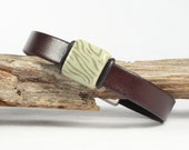 Striped Bead Bracelet Brown Leather Bracelet Magnetic Clasp CarolMade L22 Striped Bead Bracelet Brown Leather Bracelet Magnetic Clasp CarolMade L22