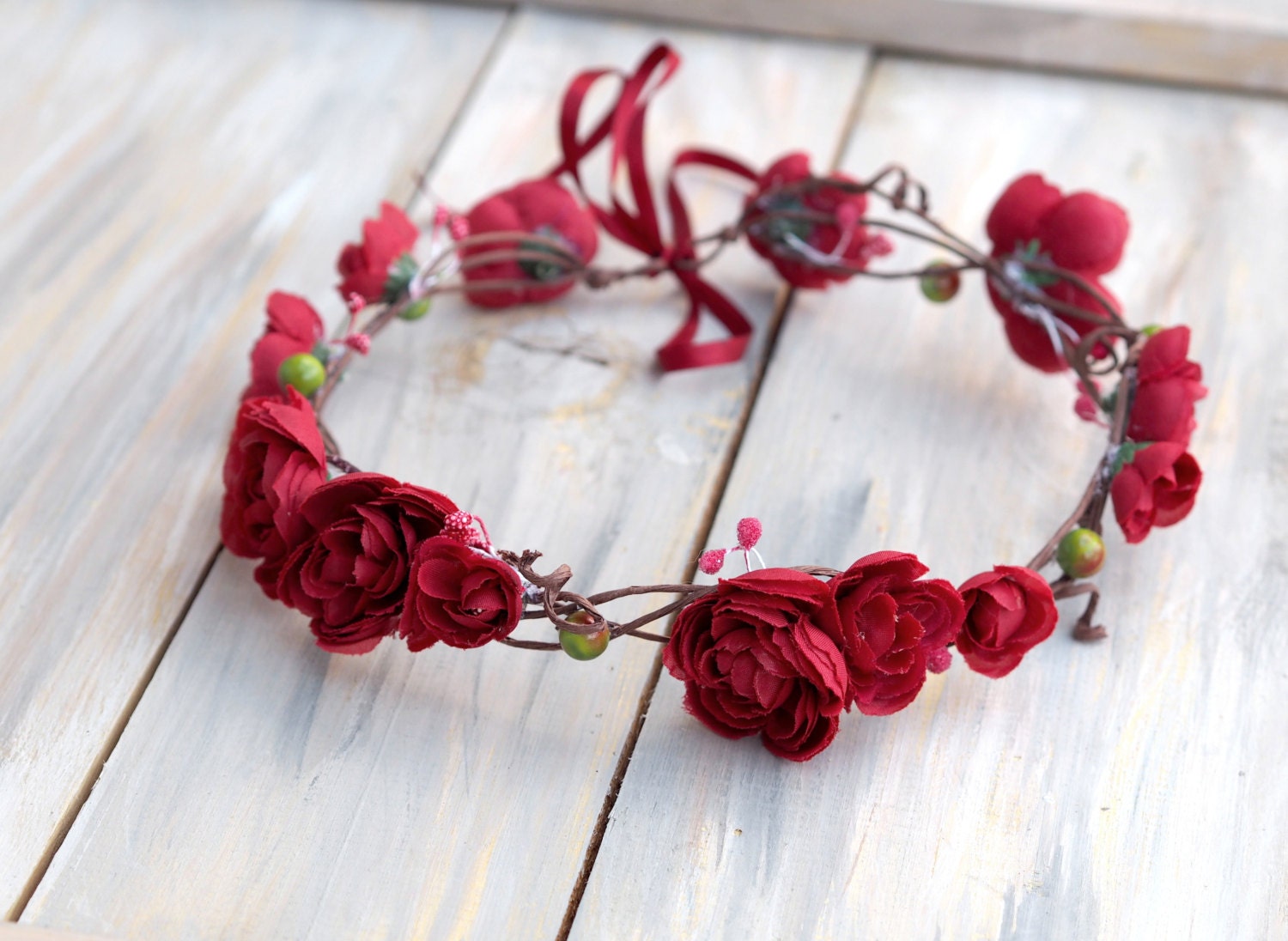 Festival Flower Crown Red Rose Crown Boho by TwoCatsAndAnOwl