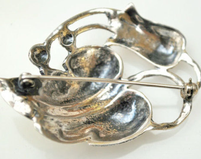 Sterling Flower brooch -Art Noveau - Silver Floral Leaf pin