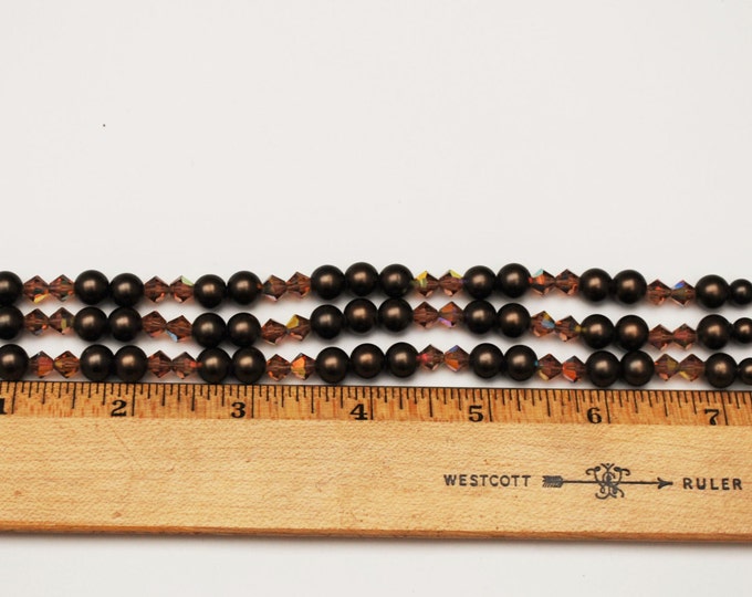 Multi strand Bead Bracelet with metallic brown pearls and AB crystals boho