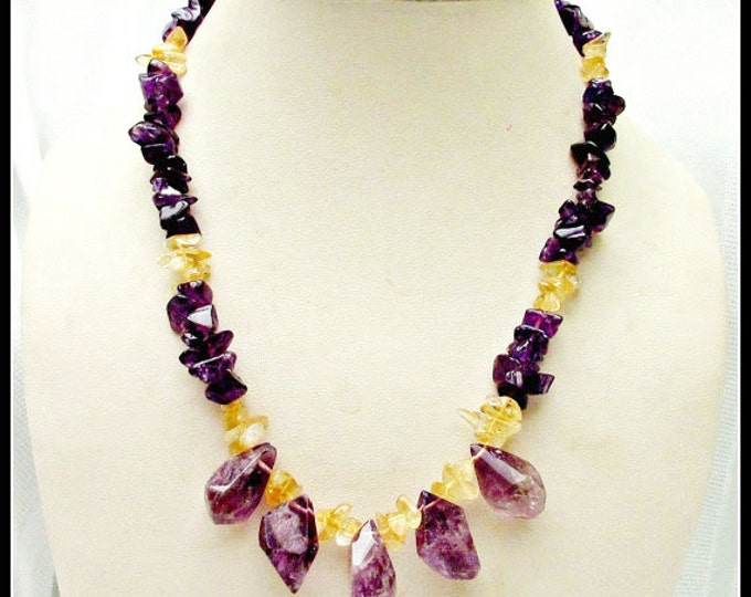 Amethyst Citrine Bead necklace nuggets amethyst and citrine yellow and purple gemstone