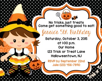 Trick or Treat Halloween Birthday Invitation Personalized