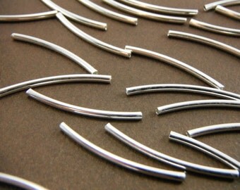 25pcs Curved Silver Tube Beads - 30mm x 2mm B005