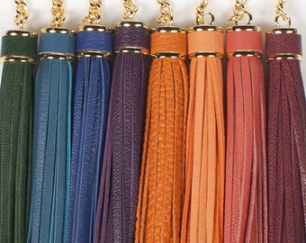 Leather Tassel Keychain keyring bag charm, tassel charm, tassels key chain - Choose One
