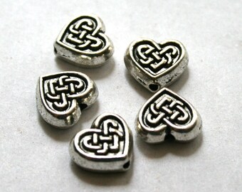 5 Antique Silver Celtic Heart Beads