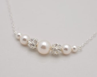 Set of 3 Pearl Necklaces, 3 Pearl and Rhinestone Necklaces, Set of 3 Bridesmaid Necklaces, Pearl and Crystal Necklace, Bridesmaid Gifts 0307