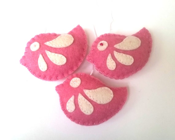 Pink felt bird ornaments