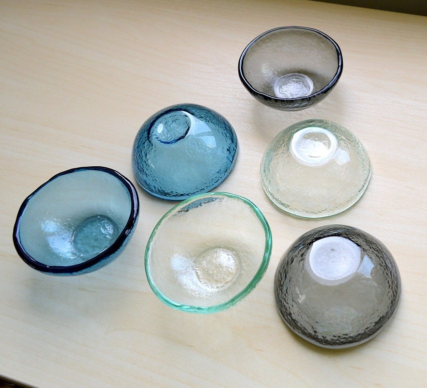 Set of Six Fused Glass Small Bowls. Soy Sauce Bowl. Small