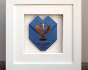 Framed Copper Holy Communion Origami Heart / confirmation / gift for son / gift for grandson / gift for nephew