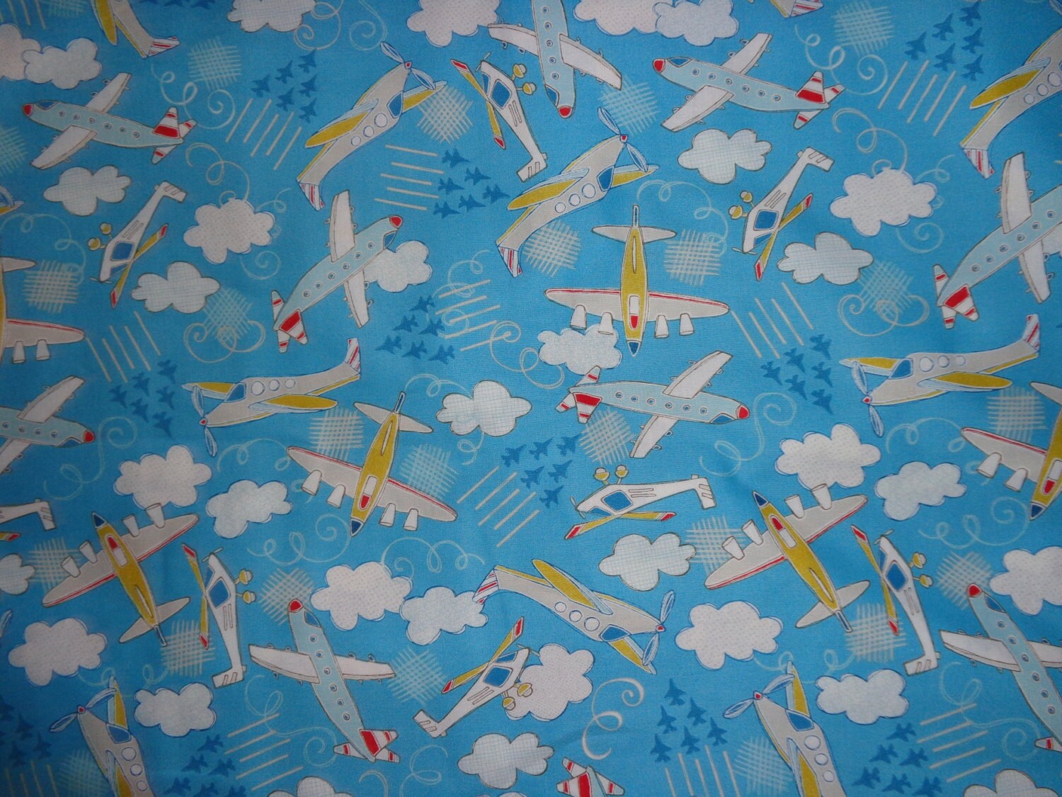 Sky Blue Airplane Cotton Fabric by the Yard