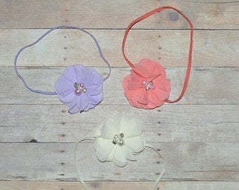 Flower Headband Lavender Ivory CoralHeadband Baby Toddler Headband Flower Girl Spring Summer