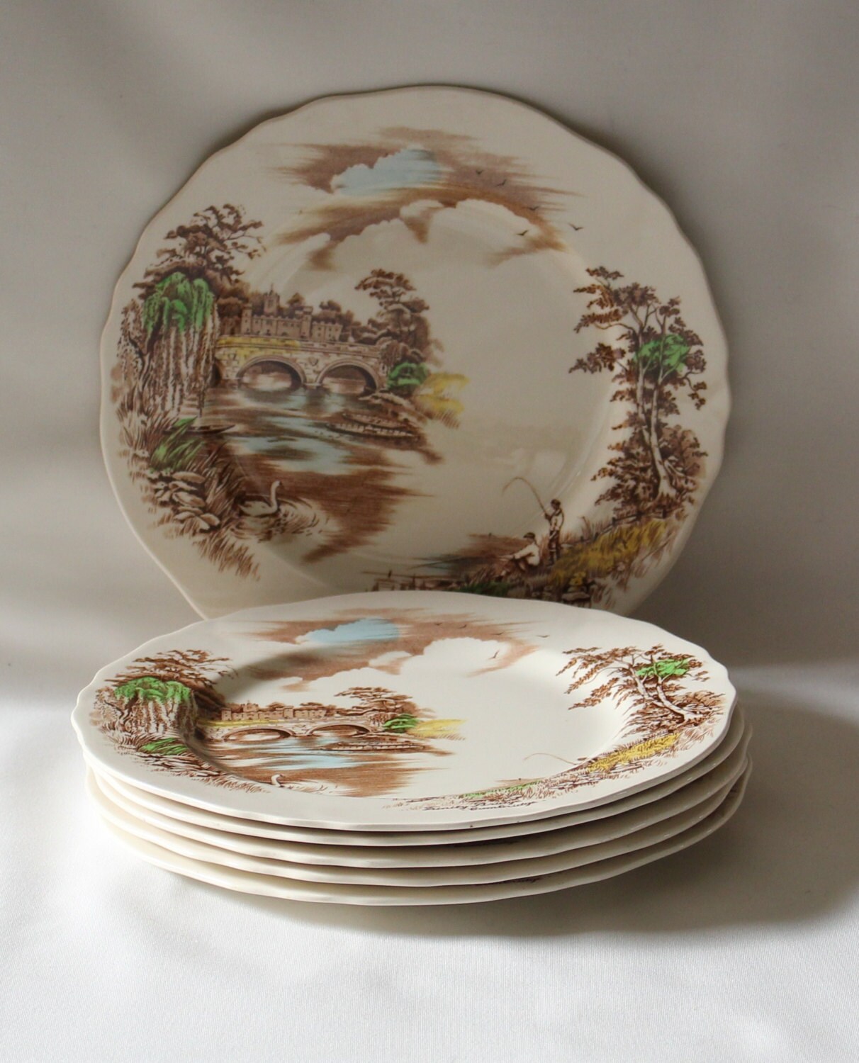 Six Medium Dinner Plates Vintage 1950's Alfred Meakin