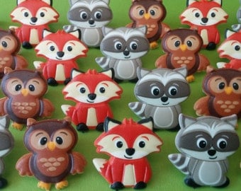 24 FOX ONLY Woodland Creature cupcake cake topper rings party favors goodie bags birthday wedding baby shower fox camp camping glamping