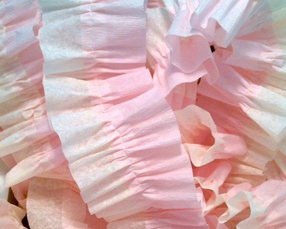 Baby Pink and Ivory Ruffled Crepe Paper Streamers - 36 Feet - Party Garland Streamer Decoration Supplies Il_570xn