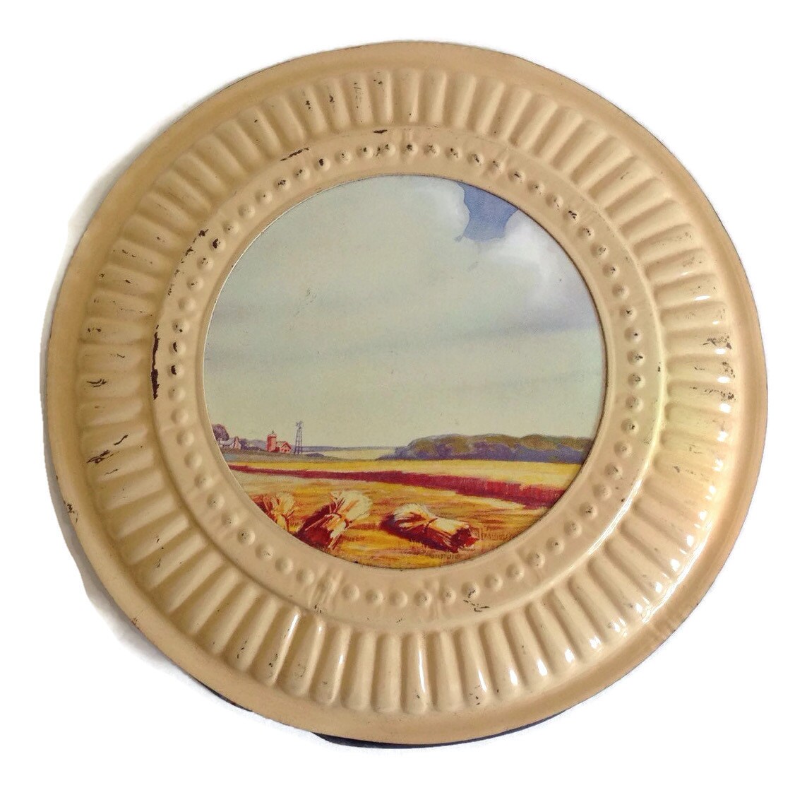 Vintage Flu Cover Chimney Hole Cover Wheat Fields