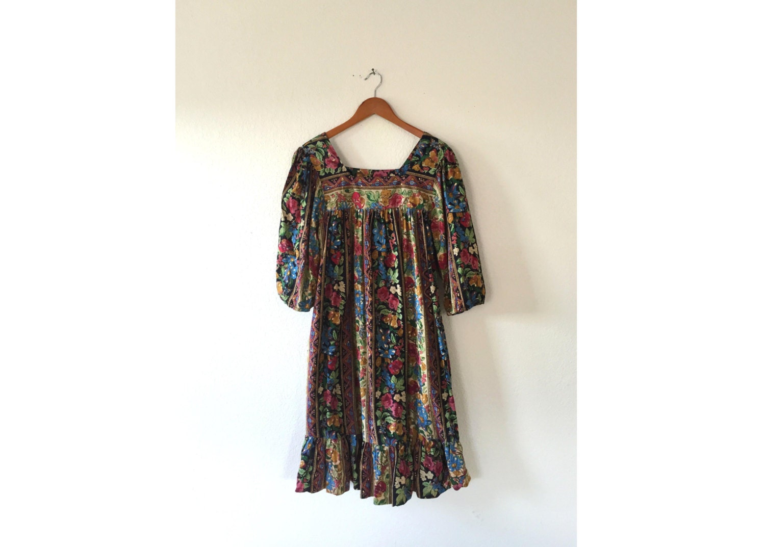 Vintage 90s Ethnic Dress / 1980s 1990s Bohemian Tent Ethnic Folk Black ...