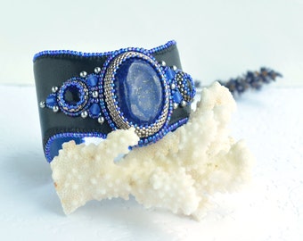 Royal blue bracelet - bead embroidery bracelet - cuff bracelet - lazurite bracelet - beaded cuff bracelet
