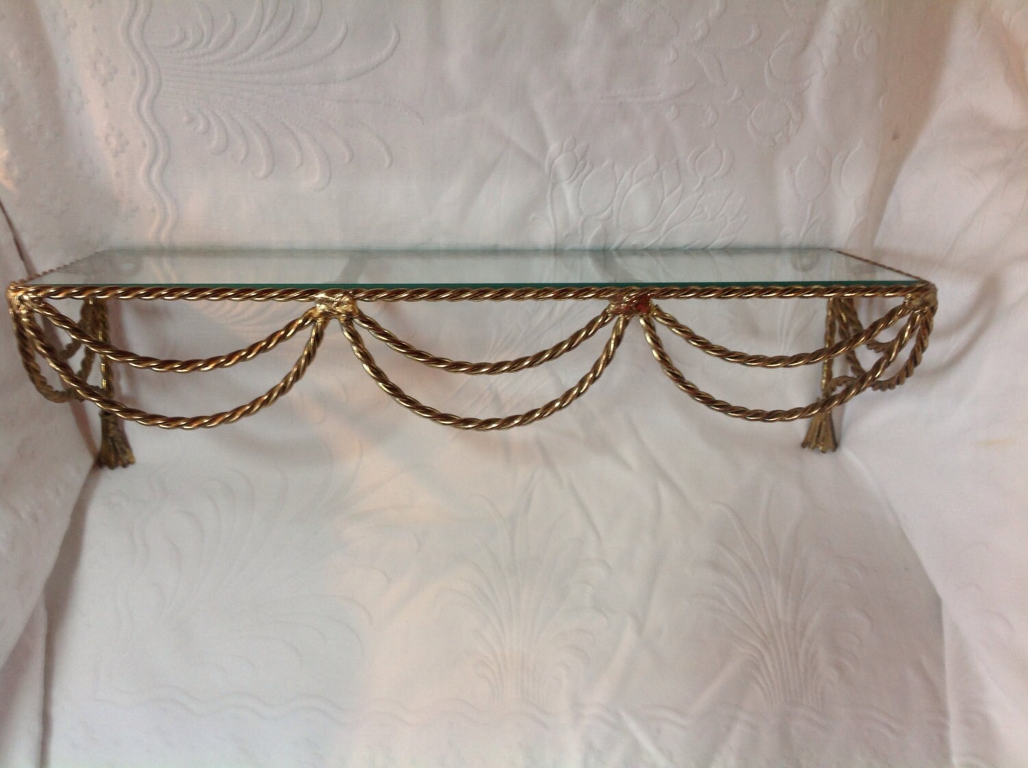 Vintage Metal and Glass Shelf Gold Tone Metal and Glass Shelf Twisted Metal Shelf Haute Juice