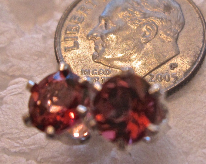 Pink Red Topaz Studs, 6mm Round, Natural, Set in Sterling Silver E832