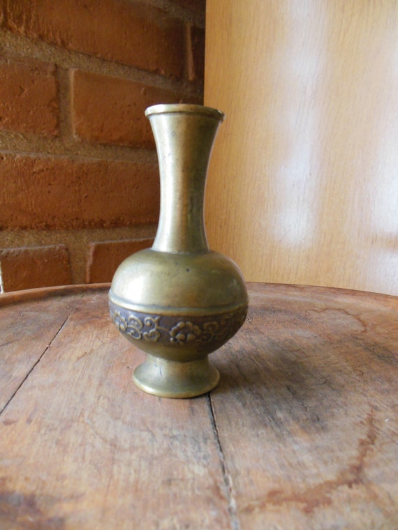Small Bud Vase Vintage Metal Vase w patina Metal by VintageAndGems