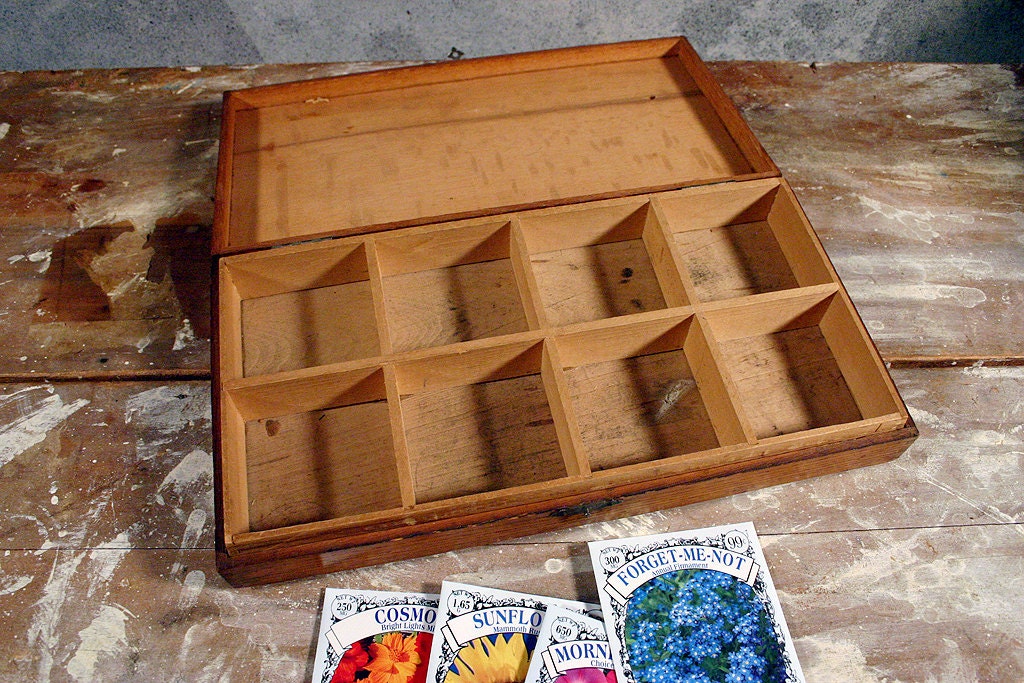 Antique Oak Seed Box with Partitions Haute Juice