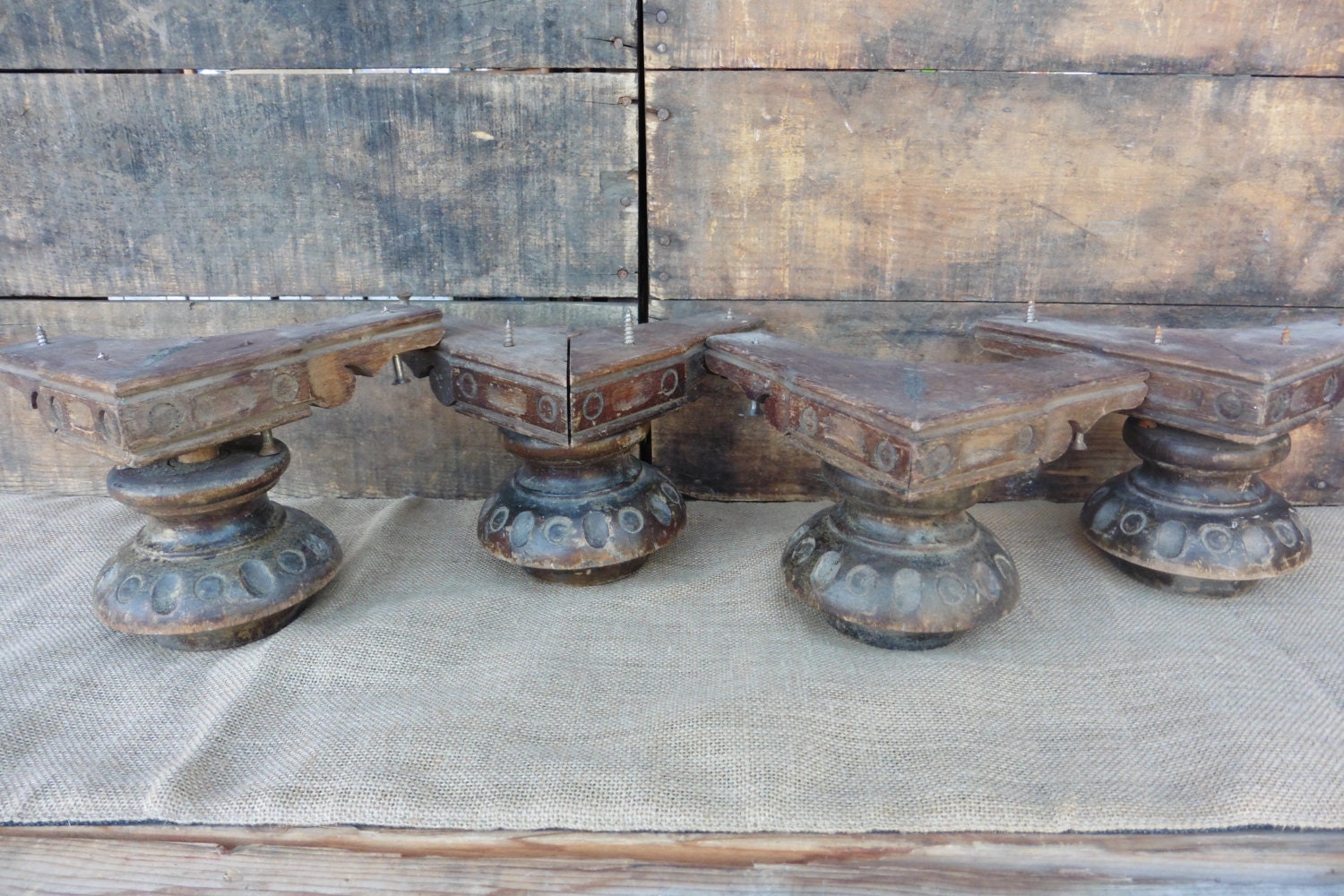 Vintage Set of 4 Vintage Large BUN FEET Solid Heavy Turned Hardwood Furniture Sofa Ottoman Chest
