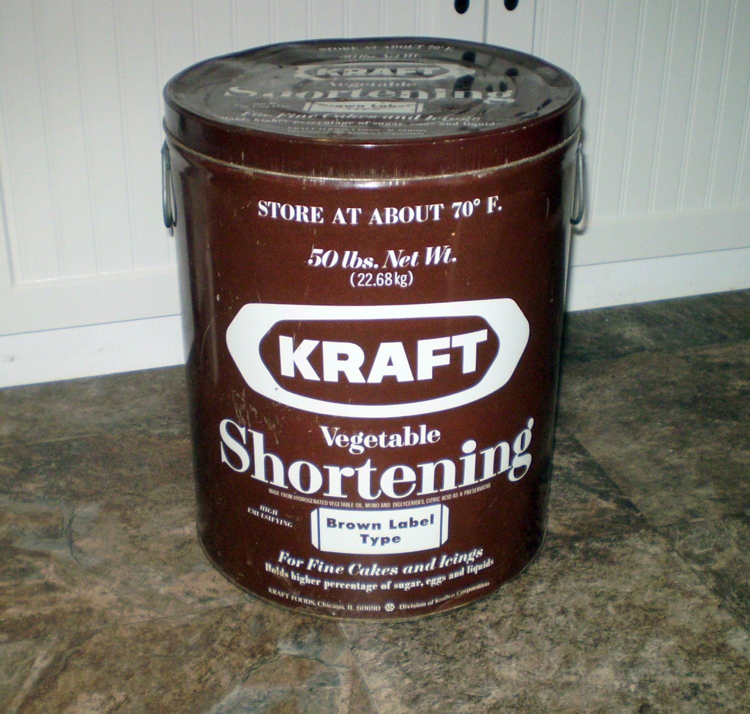 Huge Vintage 50 KRAFT SHORTENING TIN 15 Tall Rare Brown