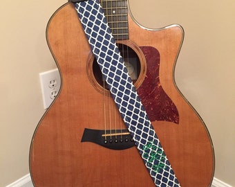 Guitar Strap - Handmade - Navy Quatrefoil