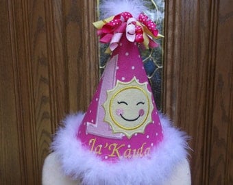Girls First Birthday Hat - You Are My Sunshine Theme Hat