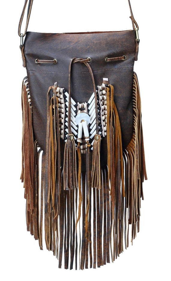 N48M Medium Antique Brown Indian leather Handbag Native