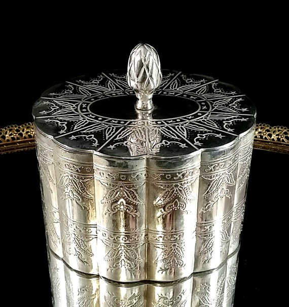 Tea Caddy Ginger Jar Silver Plate Trinket Box Jewelry Casket