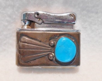 Santa Fe Promotional Kreisler Sterling Silver & Turquoise Navajo Lighter, c. 1950