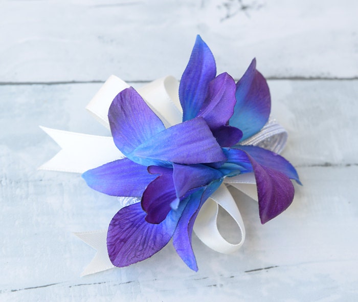 Purple Blue Wedding Corsage Silk Turquoise Purple Orchid