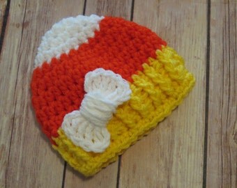 Halloween CANDY CORN Hat, baby girl hat, Photo Props, Shower Gift, halloween costume, halloween outfit, preemie, newborn to 12 months