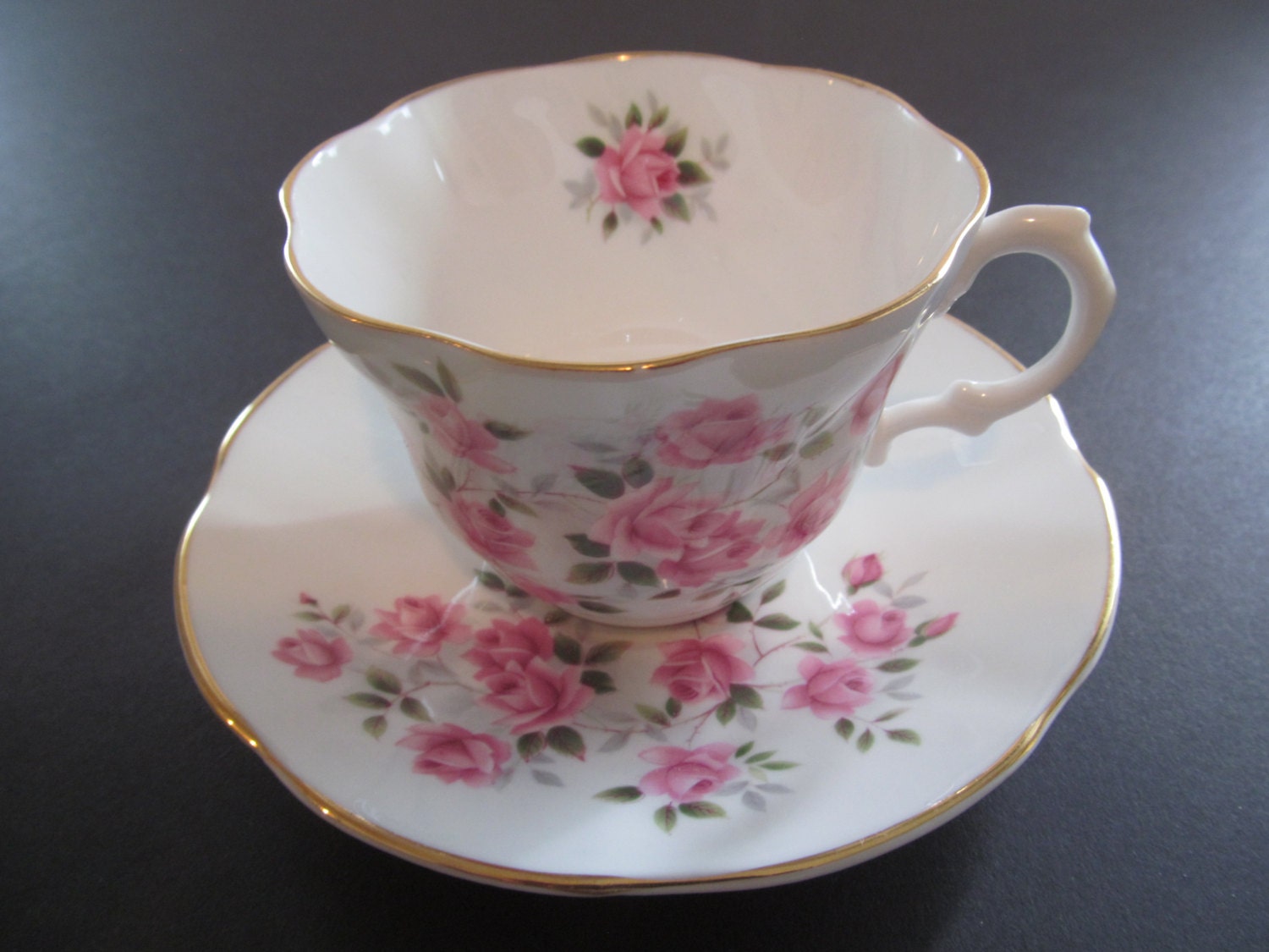 Vintage Rosina Fine Bone China Cup and Saucer Set Pink Rose