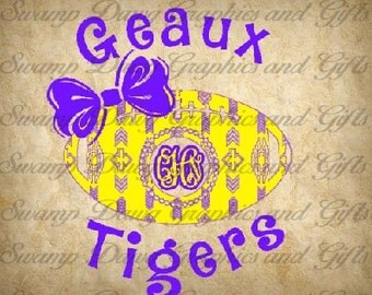 Geaux Tigers Aztec Football with bow cut file, silhouette, cricut, svg, college, LSU, tiger fan, digital file, cut file, decal, vinyl