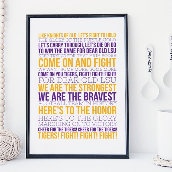 LSU Fight Song Typography Louisiana State by SnowAndCompany