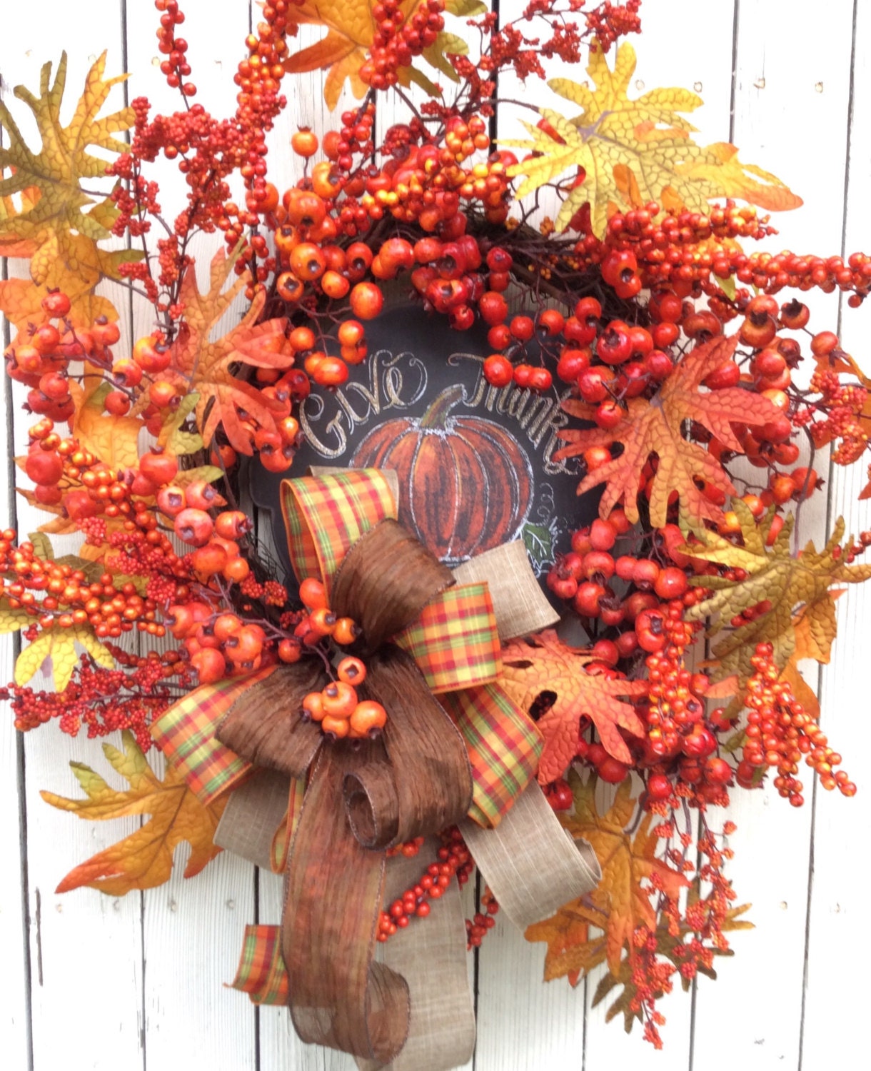 Thanksgiving wreath Fall wreath Harvest Wreath Give thanks