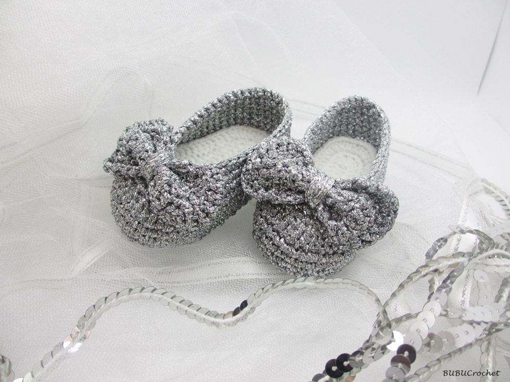 Silver Baby Shoes Crochet Baby Shoes Baby Girl Shoes