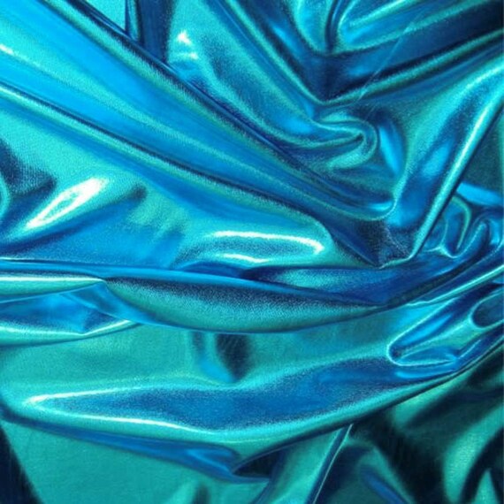 Metallic Foil Spandex Fabric in Turquoise Stretch Lycra