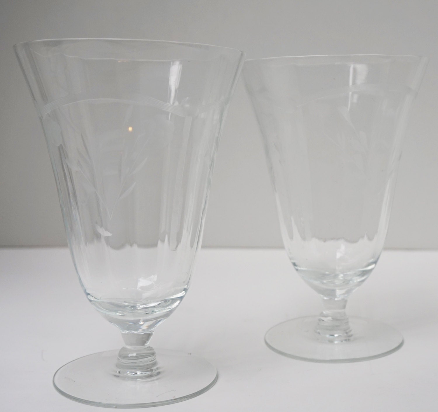 Etched Crystal Water Goblets Vintage Set of 2