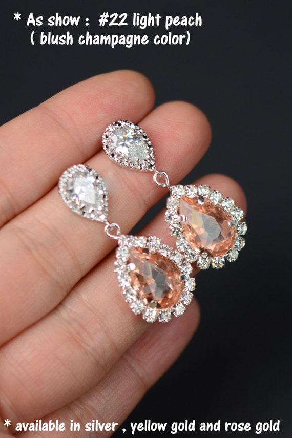 Blush Champagne Earrings Peach Pink Silver Earrings Teardrop peach