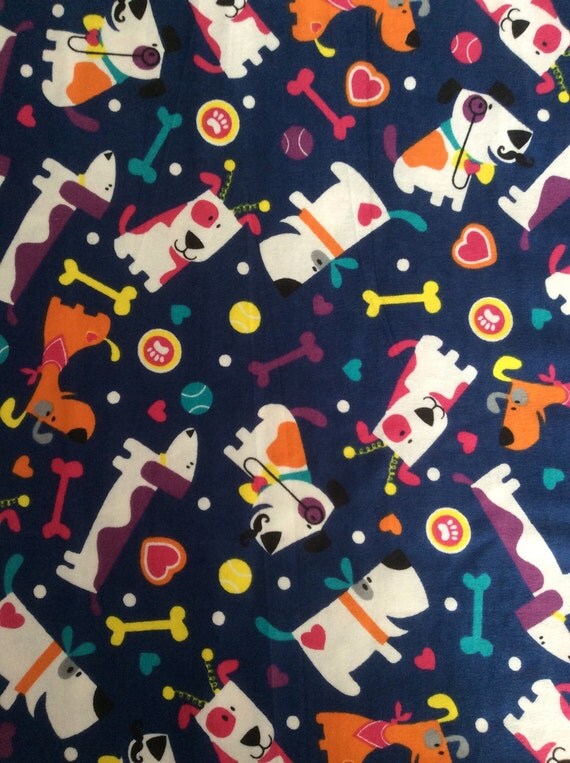 Dachshund flannel fabric dog flannel navy flannel dog print