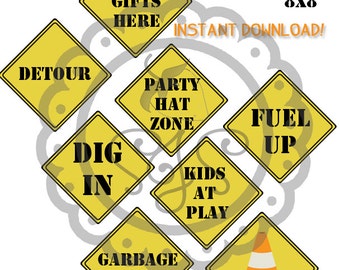 Construction Party Printable 8x8 Signs