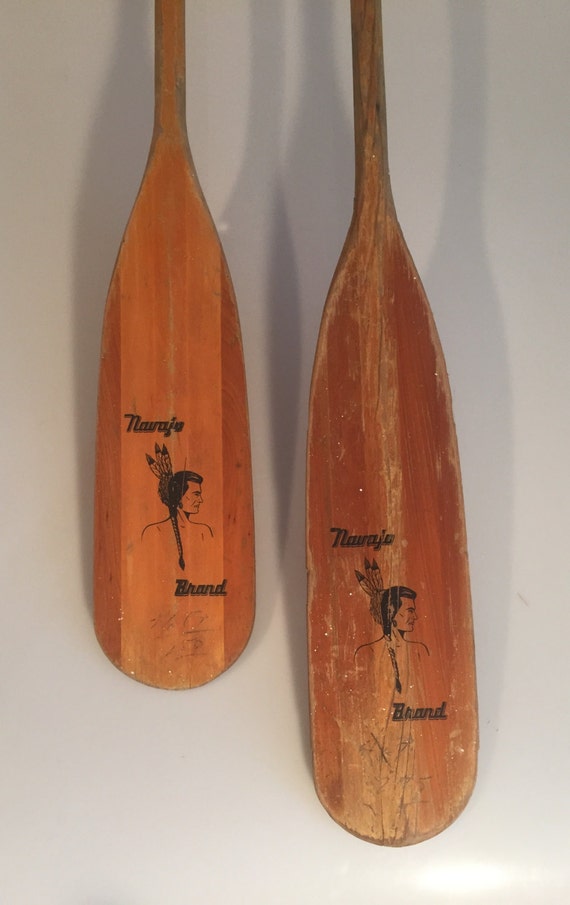 2 INDIAN NAVAJO Head Brand Canoe Paddle Oar Old Wooden Boat