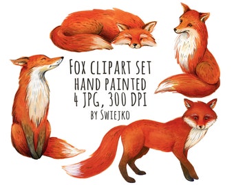 Fox Clipart, Watercolor Illustration, Forest Images, Tree, Autumn, cute, whimsical, woodland, scrapbooking, invitation, wild animals