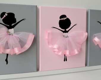 Ballerina nursery wall art. Pink and grey ballerina decor.