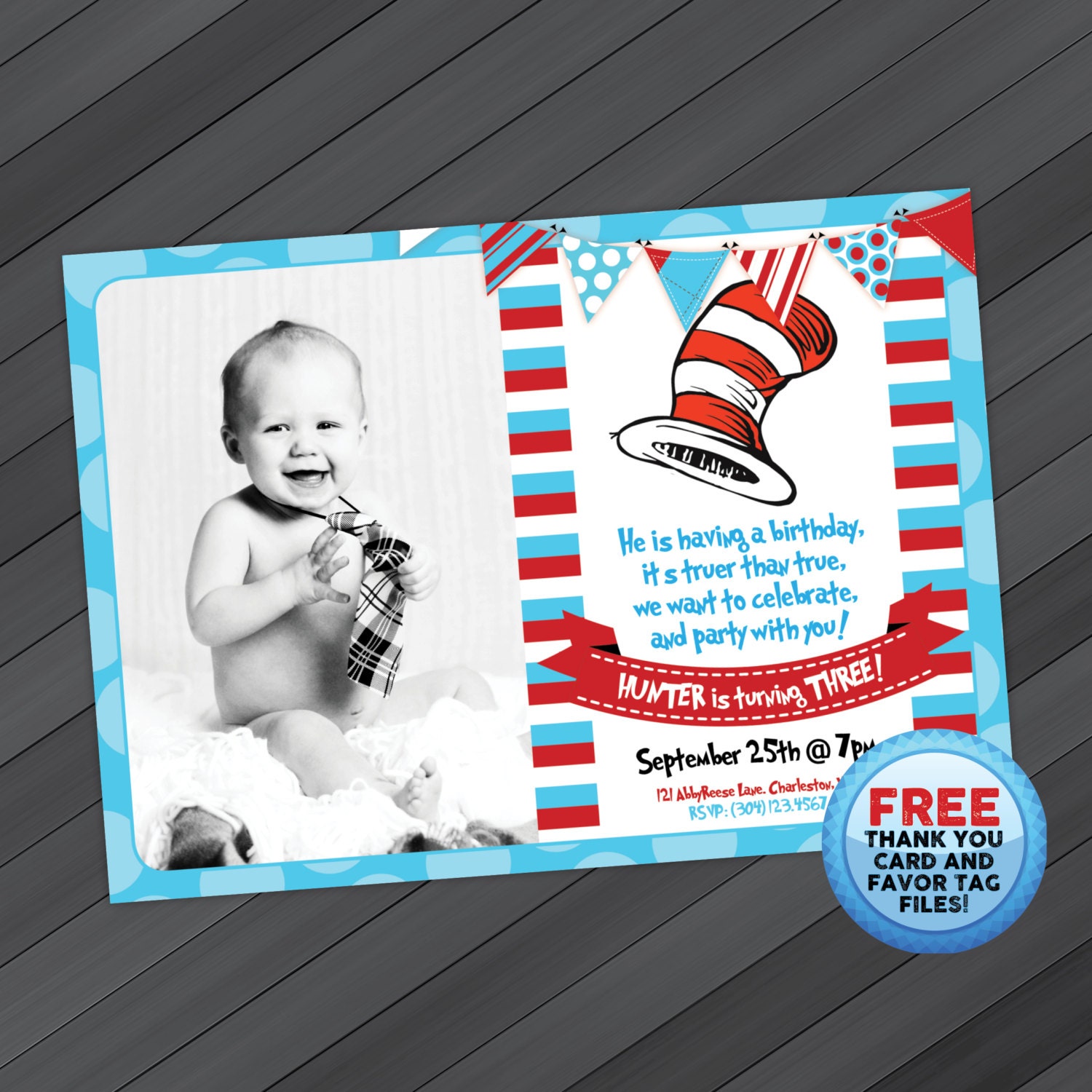 Dr seuss Birthday Invitation first birthday by AbbyReeseDesign