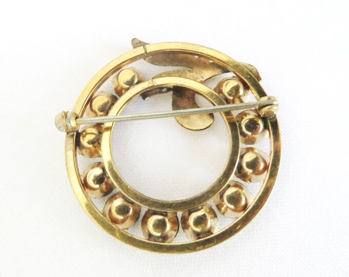 Van Dell Rhinestone Circle Brooch | Vintage 12K Gold Filled Pin